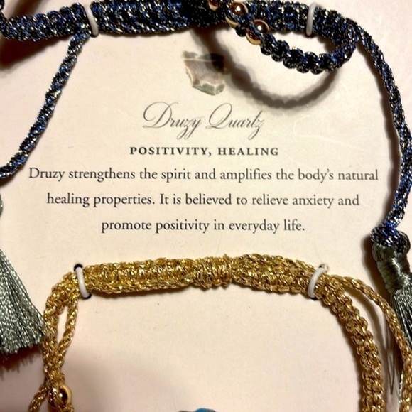 Brand New Luna Norte 14K Gold Plated Brass Adjustable Bracelet Set Druzy Quartz - Picture 6 of 12